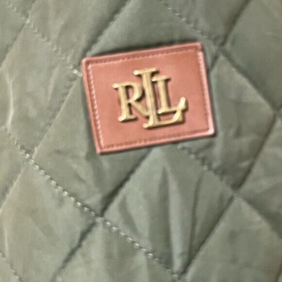 Lauren Ralph Lauren Faux Leather Trim Equestrian Olive Quilted Coat Olive Sz 2X - Picture 9 of 10